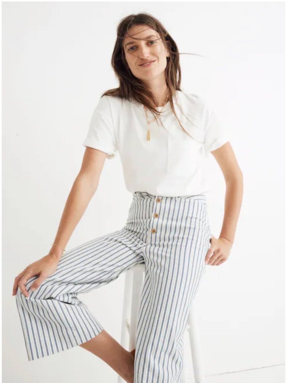 Madewell Emmet Wide Leg Crop Pants Womens 27 Stripes Nautical Colette Preppy
